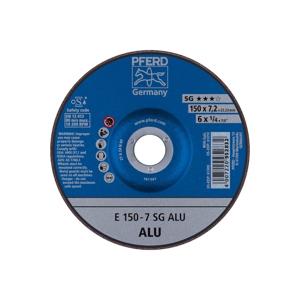 Rueda de esmerilado de aluminio Pferd, T27, 6" x 1/4 - 61309