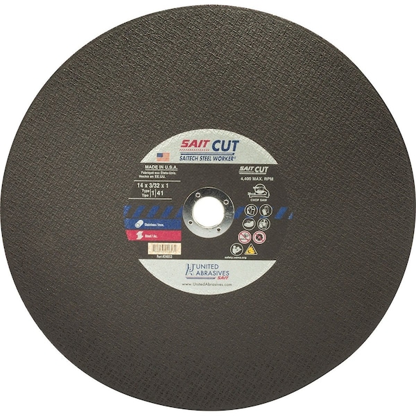 United Abrasives/Sait Rueda de corte tipo 1 Steelworker de 12" x 3/32" x 1" de cerámica - 24033