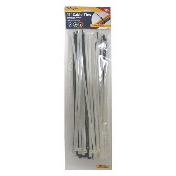 Cargoloc Cable Tie, 11 in L, Black, Natural, Nylon, 50 lb Strength - 32486