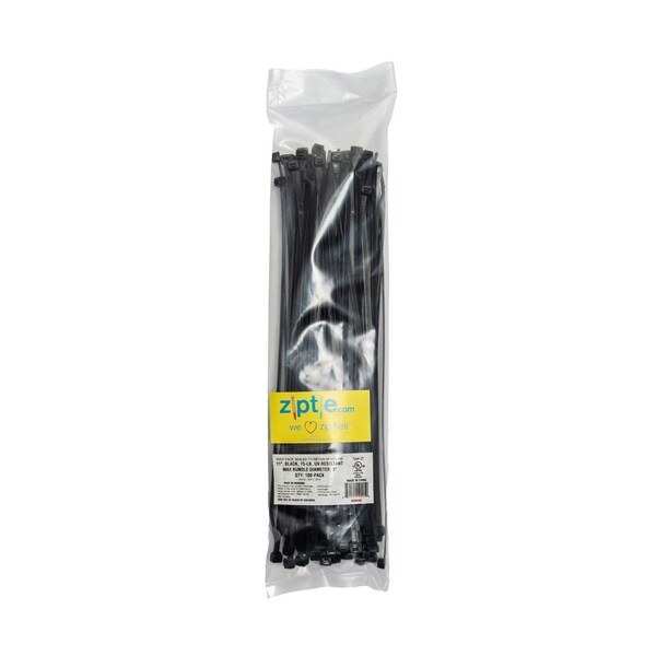 South Main Hardware Cable Tie, 11 in L, Black, Nylon, 75 lb Strength, 100 PK - 220162