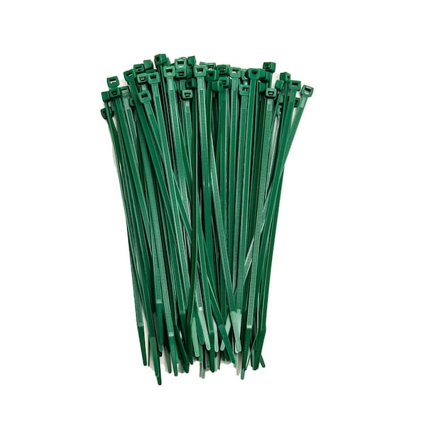 South Main Hardware Cable Tie, 8 in L, Dark Green, Nylon, 75 lb Strength, 100 PK - 220144