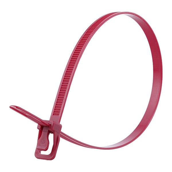 Retyz Reusable Cable Ties, 14 in L, 100 mm Max Bundle Dia., Maroon, Nylon 6/6, 120 lb Strength, 20 PK - WKT-S14MR-HA