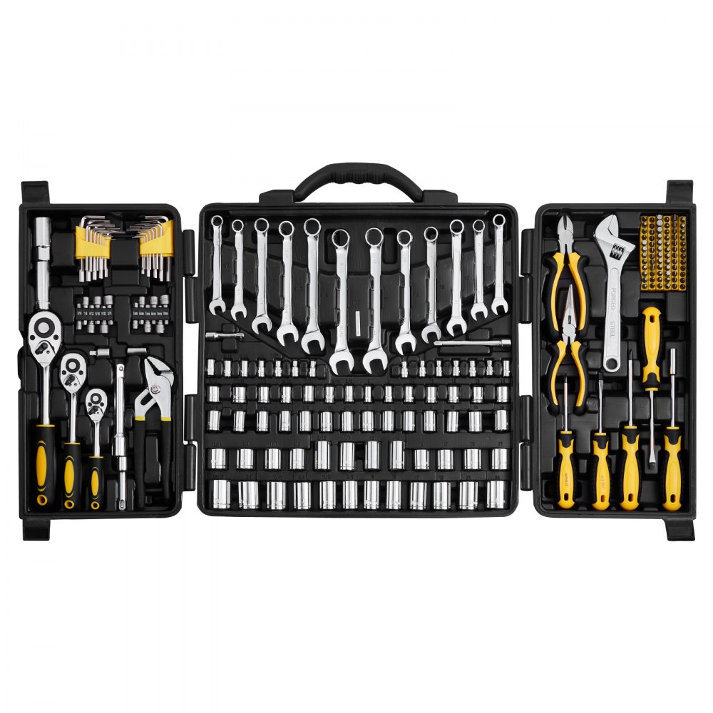 VEVOR 207-Piece Mechanics Tool Set 1/4" 3/8" 1/2" Drive Sockets SAE and Metric - SDJXGJTZ14384PX0VV0
