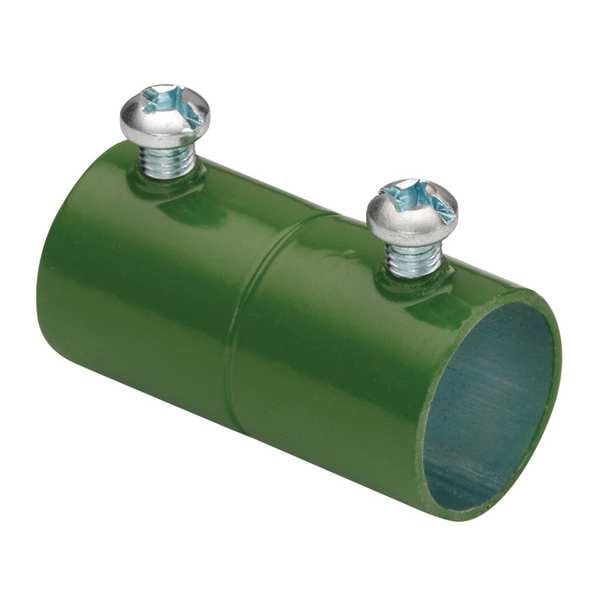 Bridgeport Fittings EMT Coupling, 1 in, Set Screw, Steel, Plain, Green - 242-SG