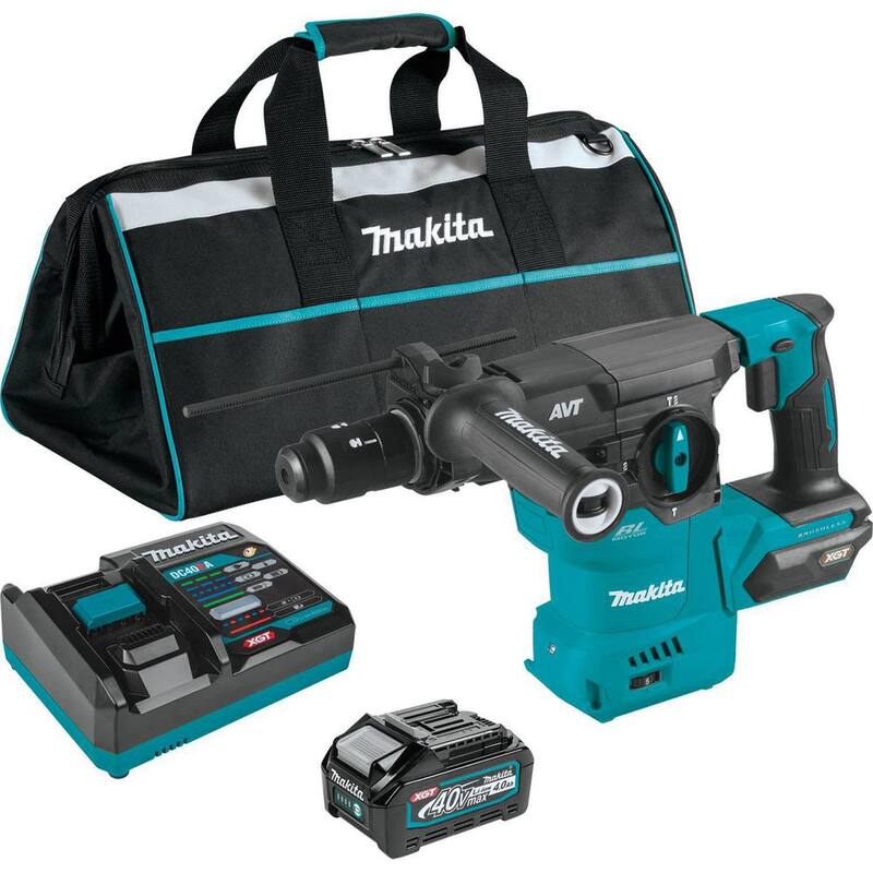 Kit de martillo rotativo inalámbrico sin escobillas Makita de 40 voltios máximo XGT, 1-3/16 pulg. con mandril intercambiable capaz de AWS (4.0Ah) - GRH09M1