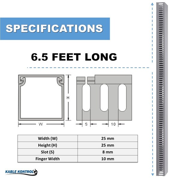 Kable Kontrol Open Slot Wire Duct 1in W x 1in H x 6.5ft L, PVC, UL Listed, Gray, 16PK - PFOS1X1-16