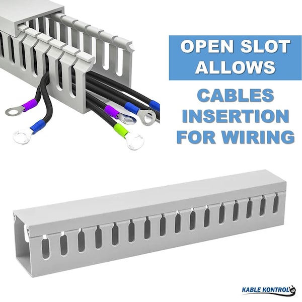 Kable Kontrol Open Slot Wire Duct 1in W x 1in H x 6.5ft L, PVC, UL Listed, Gray, 16PK - PFOS1X1-16