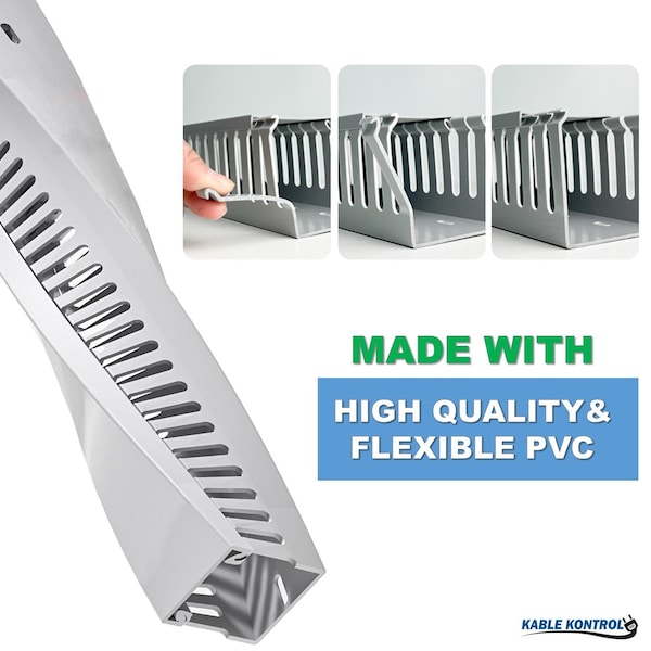 Kable Kontrol Open Slot Wire Duct 1in W x 1in H x 6.5ft L, PVC, UL Listed, Gray, 16PK - PFOS1X1-16