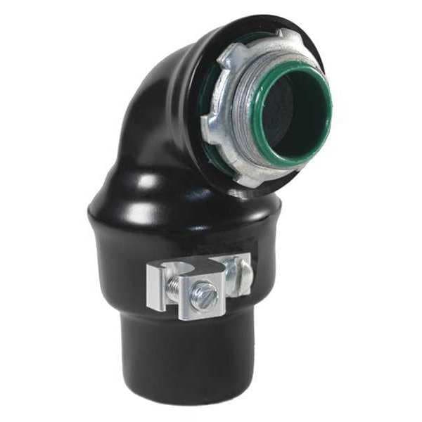 Calbond Conduit Fitting Grounding Connector, 1 in, Liquid-Tight, PVC, PVC Coated, Black - PV1000LT10090G