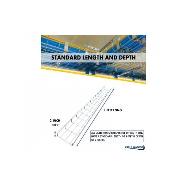 Kable Kontrol Cable Tray, 39.4 Lbs Capacity, Zinc Plated Steel, Zinc Plated - KK-6X2X5-EZ