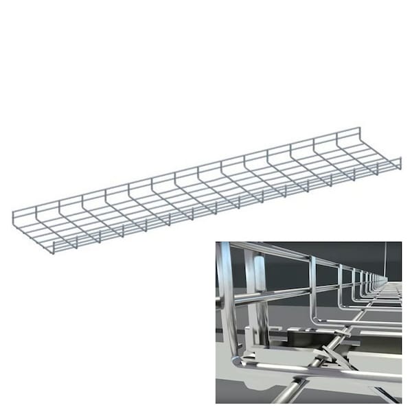 Quest Mfg Wire Mesh Cable Tray, 5'L x 4"W x 2"H, Zinc - CT0504-03