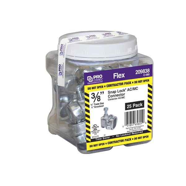 Sigma Engineered Solutions Sigma Engineered Solutions Snap Lock 3/8 in. D Die-Cast Zinc Flex Connector For AC and MC 25 pk - C-560