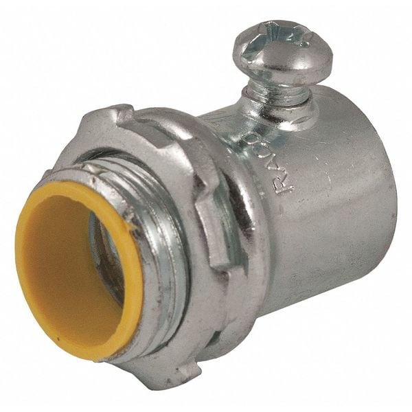 Raco EMT Connector, 1-1/4 in, Set Screw, Steel, Electro Zinc Plated - 2125