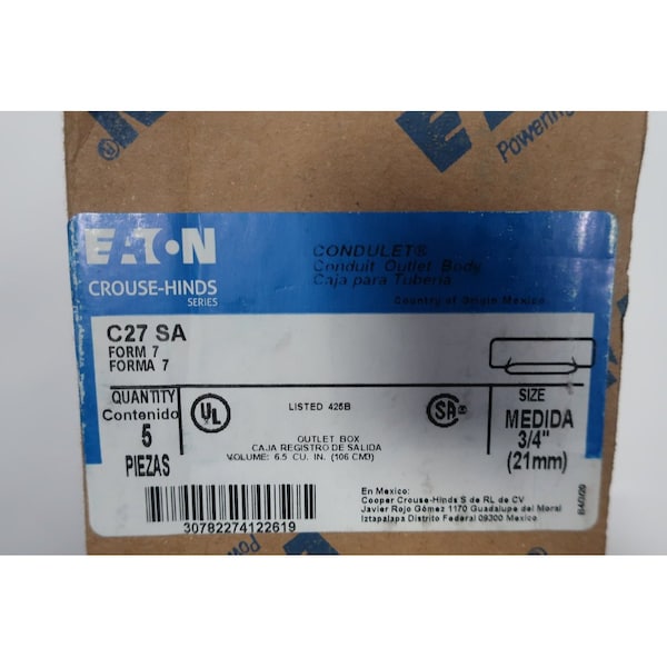 Crouse Hinds Box Of 5 3/4in Conduit Outlet Bodies and Box - C27 SA