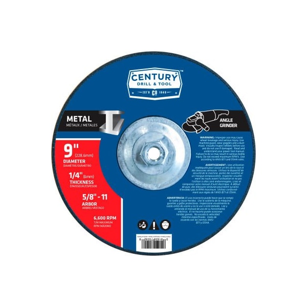 Rueda de desbaste de centro deprimido Century Drill 9" x 5/8-11" Tipo 27 Óxido de aluminio - 75592