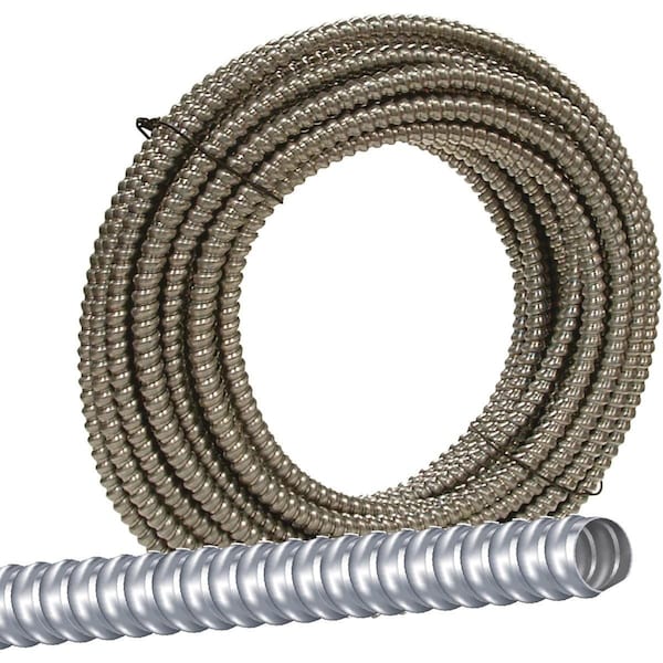 Southwire Flexible Metallic Conduit, 1/2 in Trade Size, 50 ft, Aluminum, Unfinished - 55082122