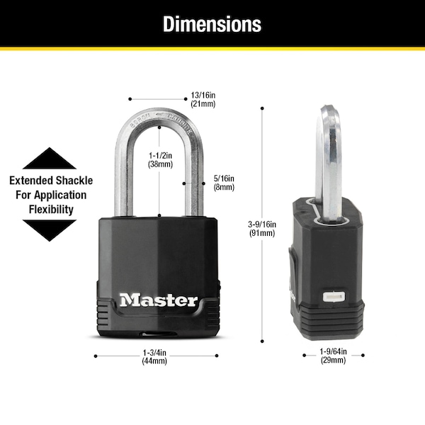 Master Lock Master Lock Magnum 1-7/8 in. H X 1-3/16 in. W X 1-3/4 in. L Steel Ball Bearing Outdoor Padlock - M115XTRILFCCSEN