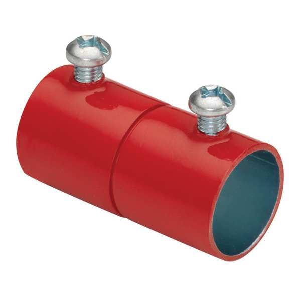 Bridgeport Fittings EMT Coupling, 3/4 in, Set Screw, Steel, Plain, Red - 241-SR
