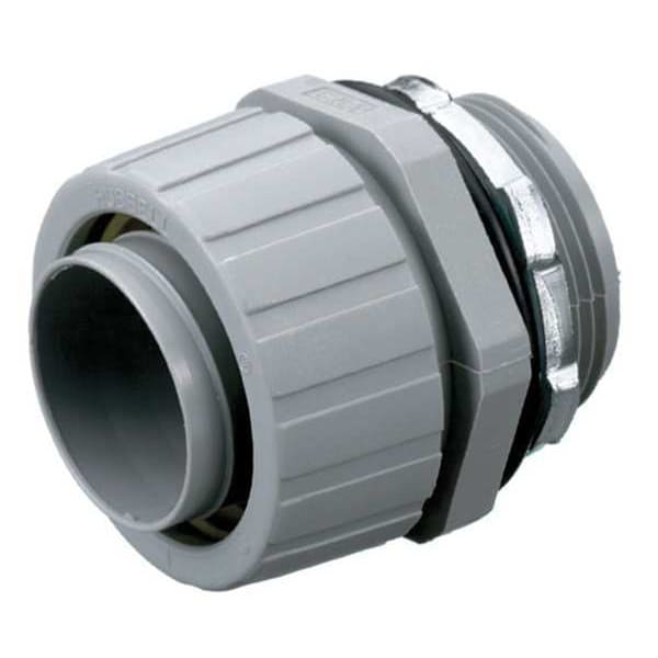 Hubbell Wiring Device-Kellems Conduit Fitting Connector, 1-1/4 in, Threaded, Nylon, Gray - P125NGY