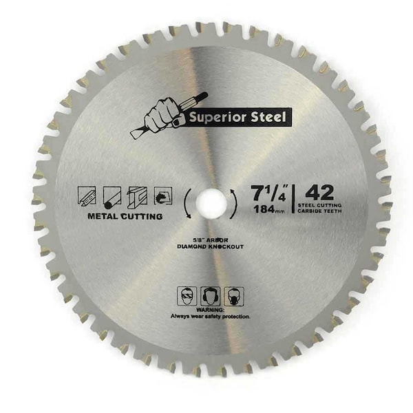 Superior Steel 7-1/4 Inch 42 Teeth 5/8 Inch Arbor Metal Ferrous Cutting Carbide Tipped Saw Blade - 18542