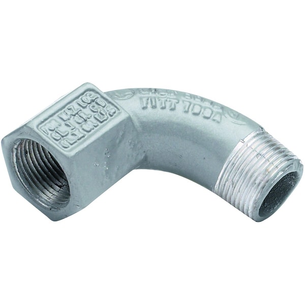 Hubbell Killark Conduit Fitting 90 Deg Elbow, 1/2 in, Aluminum, Plain, Gray - BL-90-1