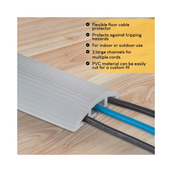 Fleming Supply Floor Cable Cover | 10 Feet Gray Duct Cord Protector | 3 Channel Raceway for Sidewalks or Walkways - 996222EQX