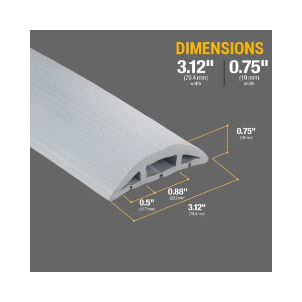 Fleming Supply Floor Cable Cover | 10 Feet Gray Duct Cord Protector | 3 Channel Raceway for Sidewalks or Walkways - 996222EQX