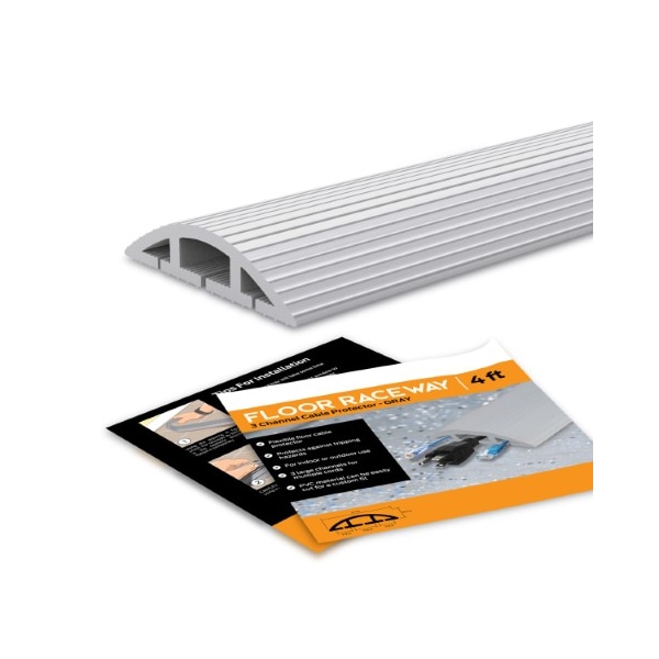Fleming Supply Floor Cable Cover | 10 Feet Gray Duct Cord Protector | 3 Channel Raceway for Sidewalks or Walkways - 996222EQX