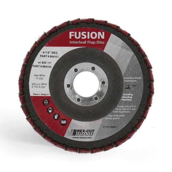 Disco de solapa Fusion Rex Cut 4 1/2 X 7/8 T29 Fusion Interleaf Disco de solapa de medio - 894001