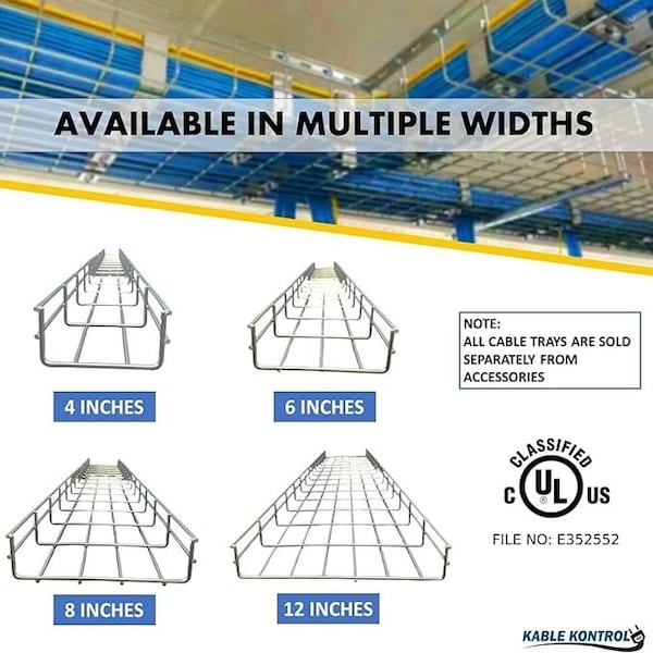 Kable Kontrol Wire Mesh Cable Tray Straight Section, Electro-Zinc Resistant Steel, 6' Wx2' Dx10' L, Chrome Finish - KK-6X2X10-EZ