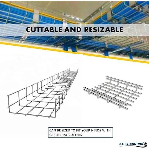 Kable Kontrol Wire Mesh Cable Tray Straight Section, Electro-Zinc Resistant Steel, 12' Wx2' Dx10' L, Chrome Finish - KK-12X2X10-EZ
