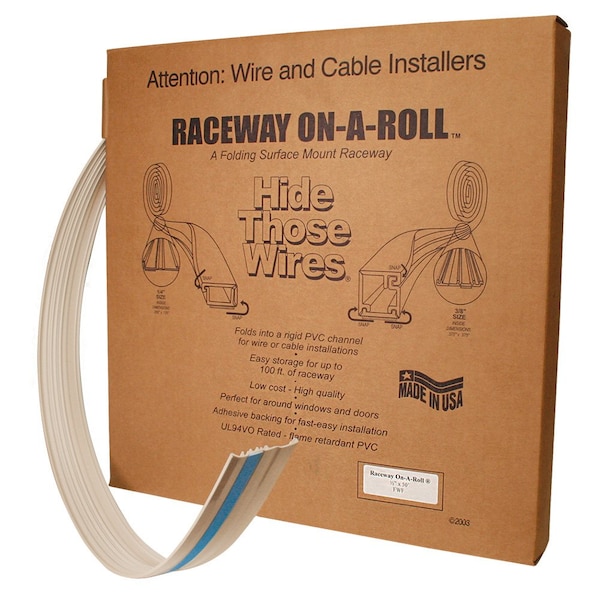 Quest Technology International Flat Elbow Raceway, FWF Series, 0.475 in W, 0.475 in H, 50 ft L, Beige - FWF-05521