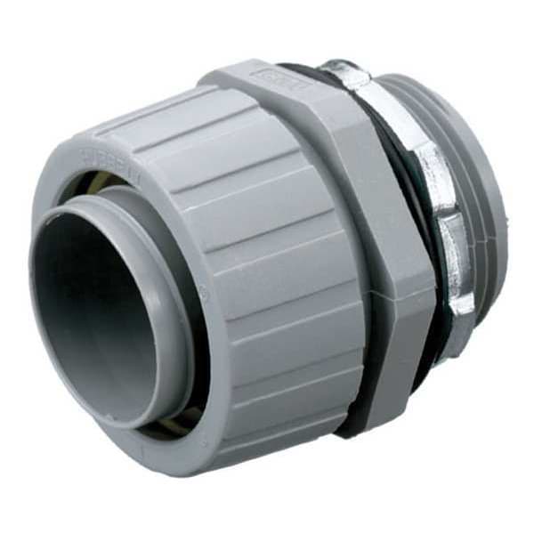 Hubbell Wiring Device-Kellems Conduit Fitting Connector, 1-1/2 in, Threaded, Nylon, Zinc Plated, Gray - P150NGY