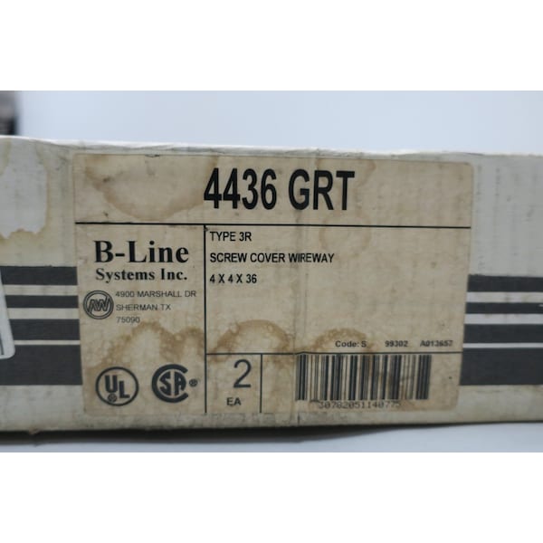 Circle Aw B-LINE WIRING TROUGH 4IN X 4IN X 36IN CONDUIT OUTLET BODIES AND BOX - 4436 GRT