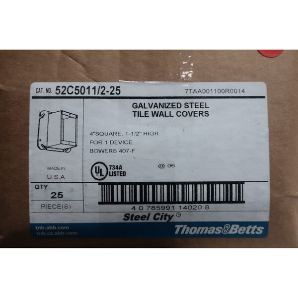 Abb Galvanized Steel Tile Wall Covers Conduit Outlet Bodies And Box, 52C5011225 - 52C5011/2-25