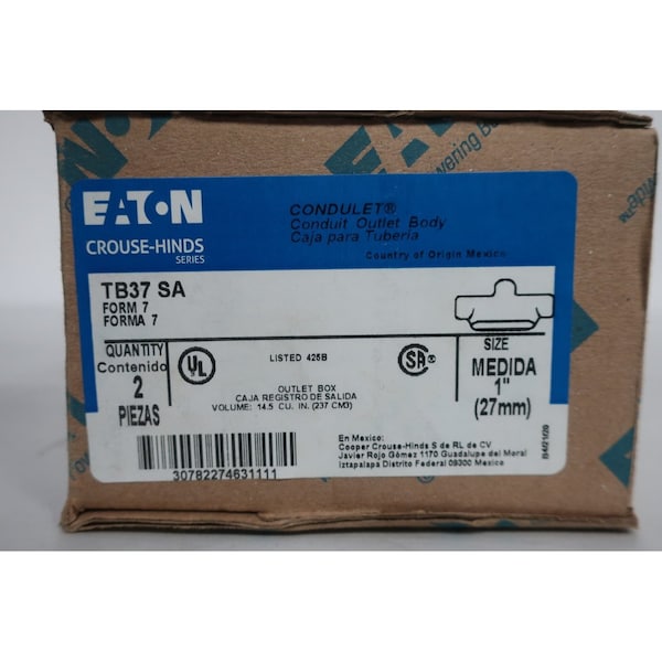 Crouse Hinds Box Of 2 1in Conduit Outlet Bodies and Box - TB37 SA