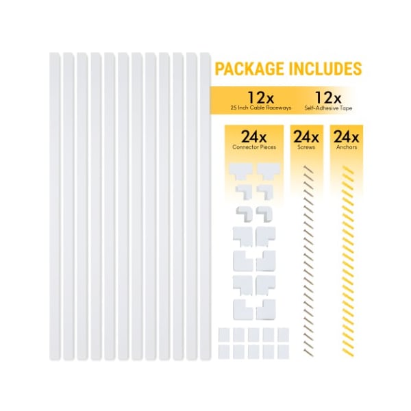 Fleming Supply Fleming Supply Cord Concealer Kit - 12 Cable Raceways, Elbows and T Connectors - 607605UKM