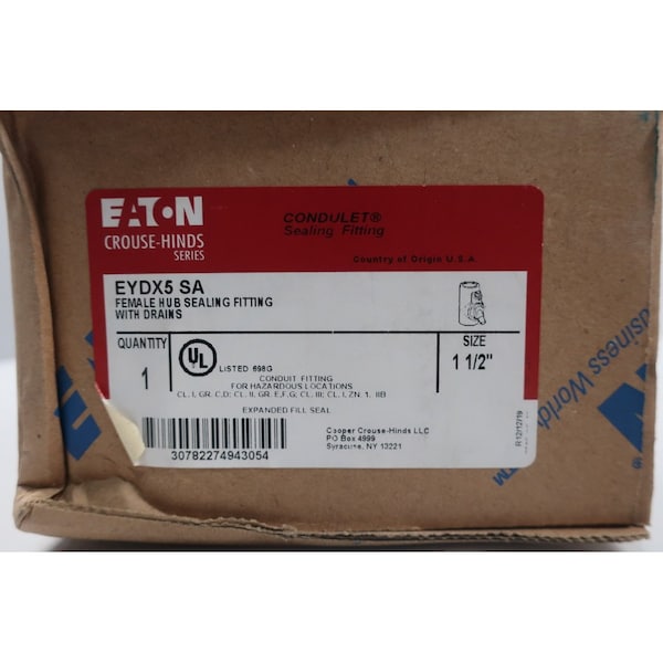 Crouse Hinds Conduit Fitting Sealing, 1-1/2 in, Threaded, Aluminum - EYDX5 SA