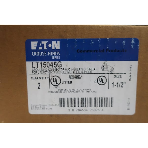 Crouse Hinds Lt15045G  Grounding 1-1/2In Connector 2PK - LT15045G