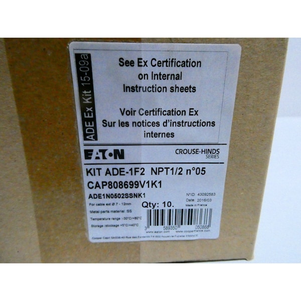 Crouse Hinds SET OF 10 CABLE GLAND 1/2IN CONDUIT FITTING - CAP808699V1K1