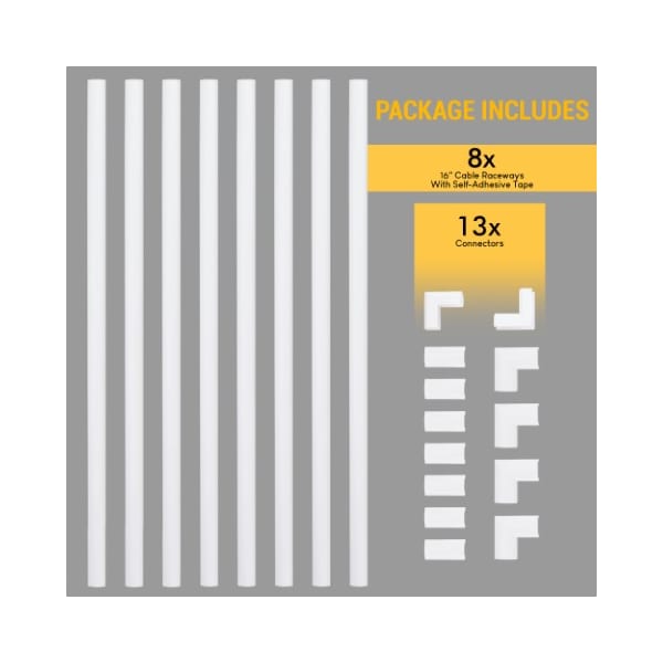 Fleming Supply Fleming Supply Cord Concealer Kit, 8 16-Inch Cable Raceways, Elbows and Connectors- 12ft of Channel - 793995GWU