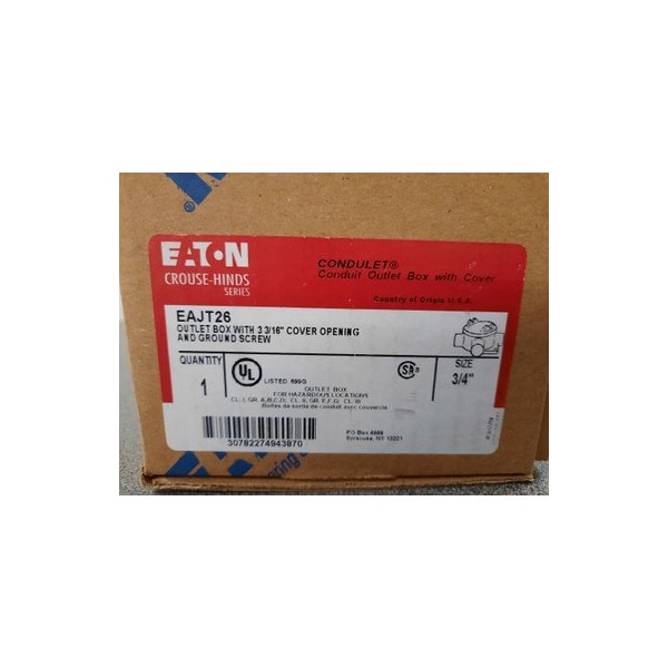 Eaton Wallplates and Accessories Outlet Box, 3-Gang 3/4'' Threaded Hub, 3-3/16'' Cover Opening, Overlappi - EAJT26