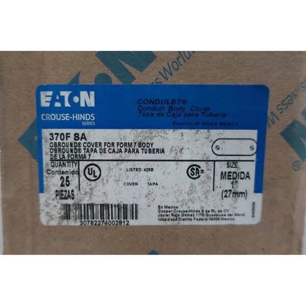 Crouse Hinds Obround Box Of 25 Cover Conduit Parts and Accessory - 370F SA