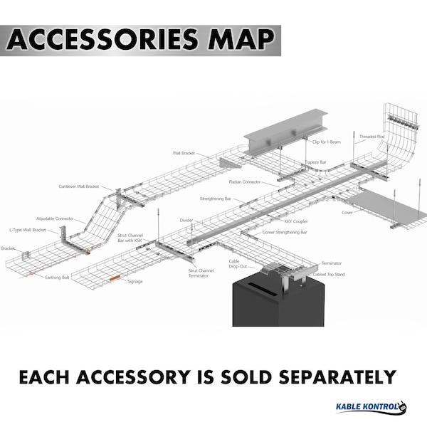 Kable Kontrol Reinforced Wall Support Bracket, 6in W, 304 Stainless Steel - KK-RFB-6-304SS