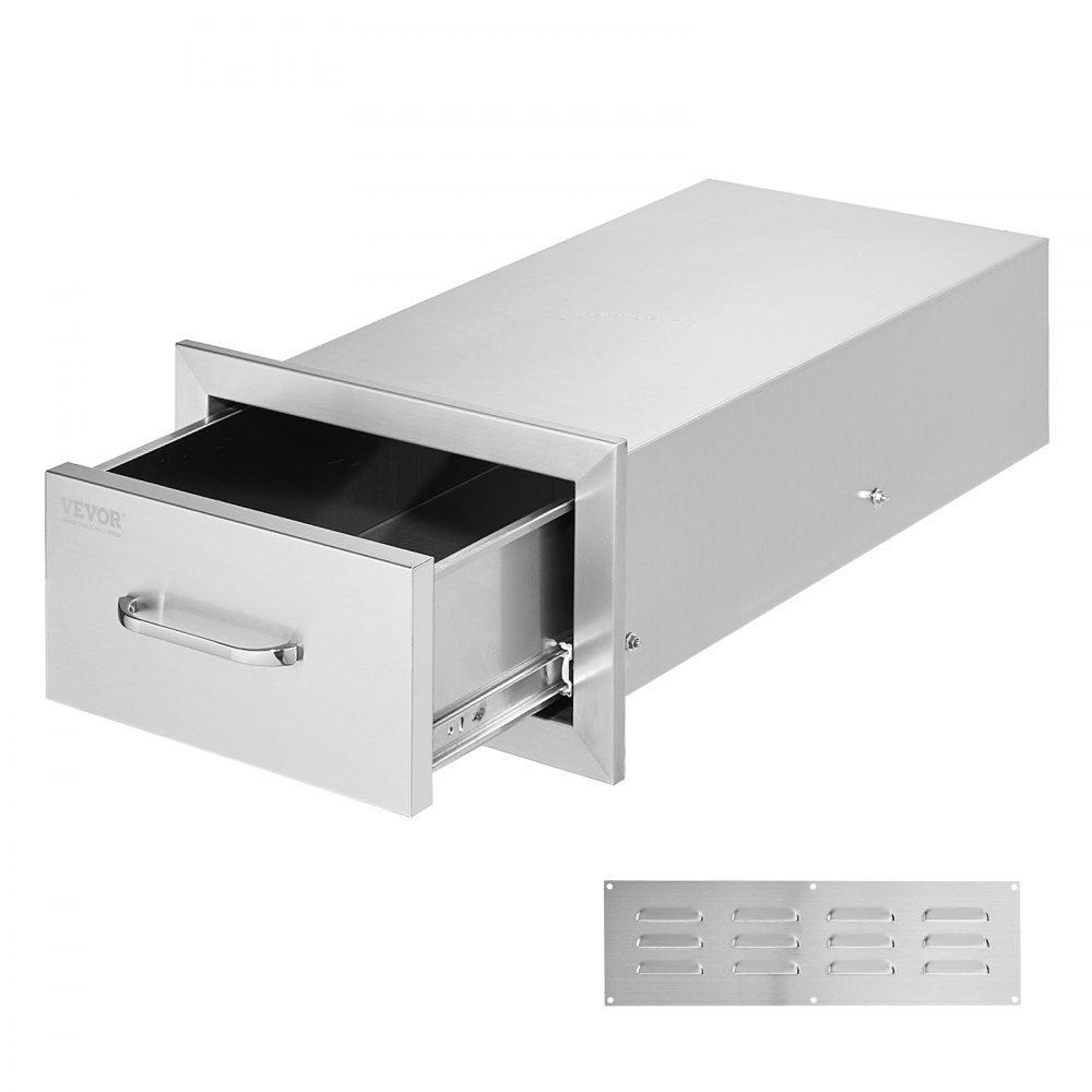 VEVOR 14x8.5 Inch Outdoor Kitchen Drawers Stainless Steel, Flush Mount Double Drawers,14W x 8.5H x 23D Inch, with Stainless Steel Handle, BBQ Drawers for Outdoor Kitchens or BBQ Island - 8.5X14YC1CBXGCTG1V0