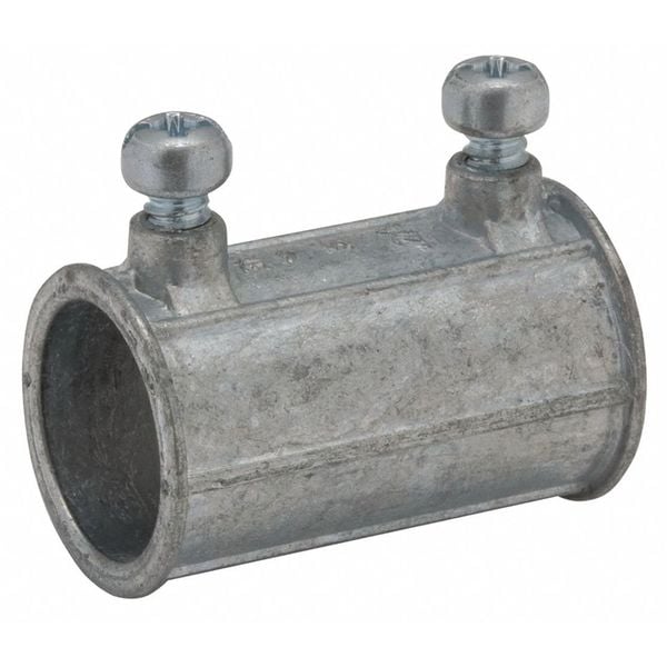 Raco EMT Coupling, 1-1/2 in, Set Screw, Zinc Alloy, Zinc Plated, Gray - 2626
