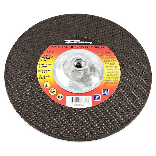 Rueda de Rectificado Forney, Metal, Tipo 27, 9 pulgadas x 1/4 pulgadas x 5/8 pulgadas-11 - 71883