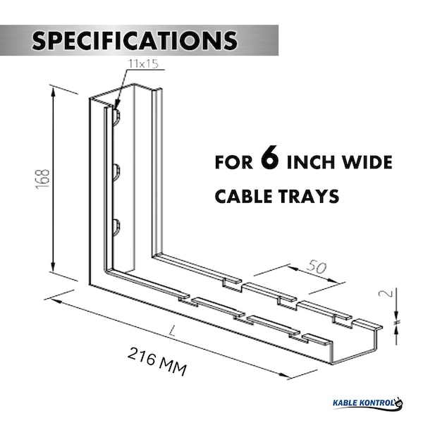 Kable Kontrol L Type Wall Support Bracket, 6in W- 304 Stainless Steel - KK-LHNG-6-304SS
