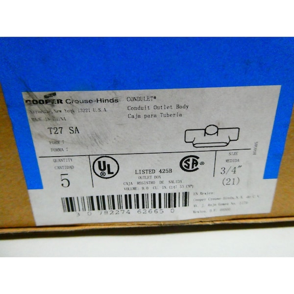 Crouse Hinds BOX OF 5 ALUMINUM 3/4IN CONDUIT OUTLET BODIES AND BOX, 5PK - T27 SA