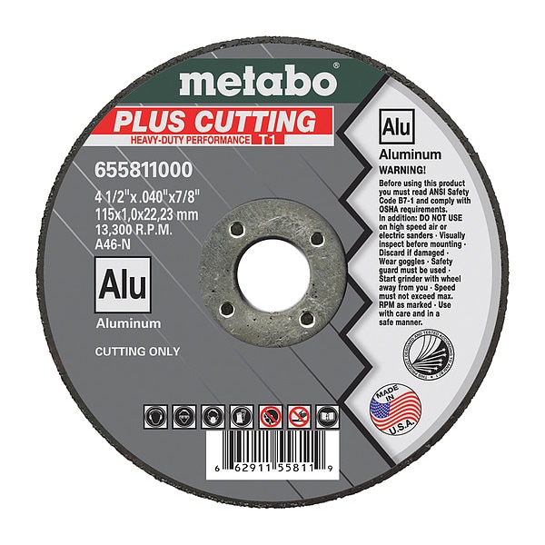 Rueda de corte Metabo, T1, A46N, 4.5"X0.040"X7/8" - 655811000